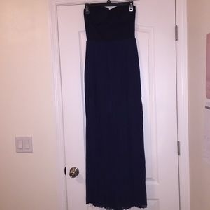 Navy maxi with slit and chiffon overlay